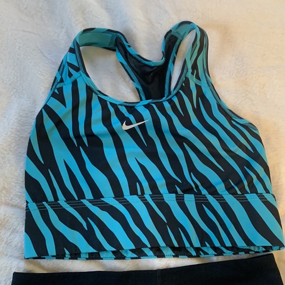 Nike Dri Fit Blue Tiger Icon Clash Sports Bra with Matching Full Length Pants - Picture 3 of 8
